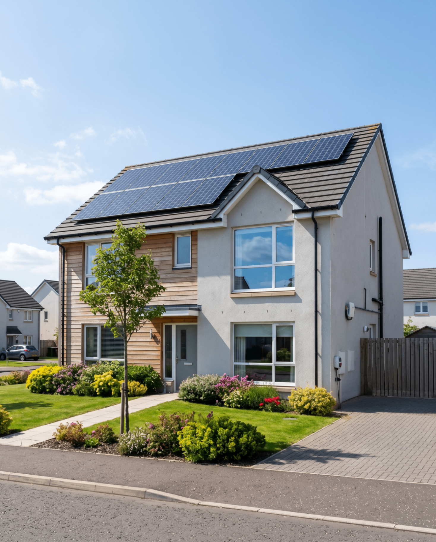 Villetta residenziale italiana con impianto fotovoltaico sul tetto